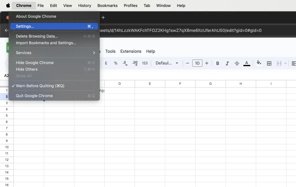 Open Chrome settings