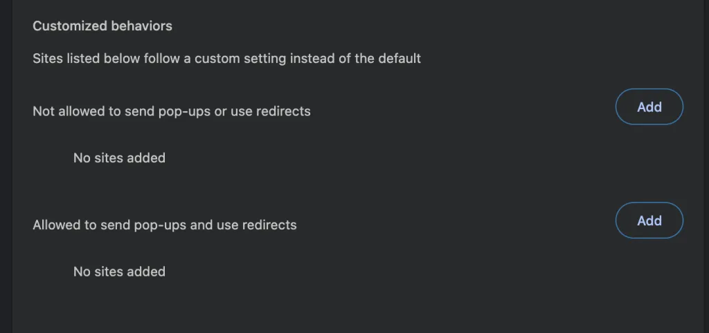 Add an allowed site for pop-ups