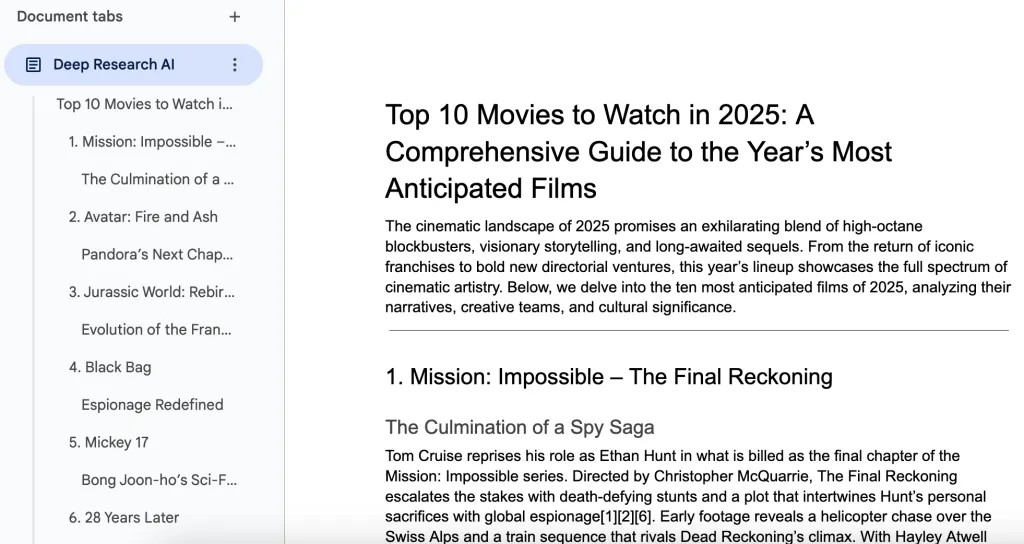 AI for Docs sidebar experience inside Google Docs