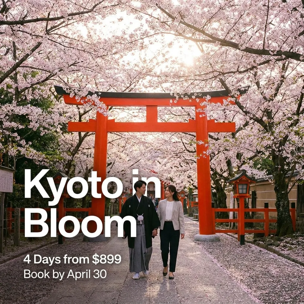Nano Banana Pro output for the Kyoto in Bloom travel ad prompt