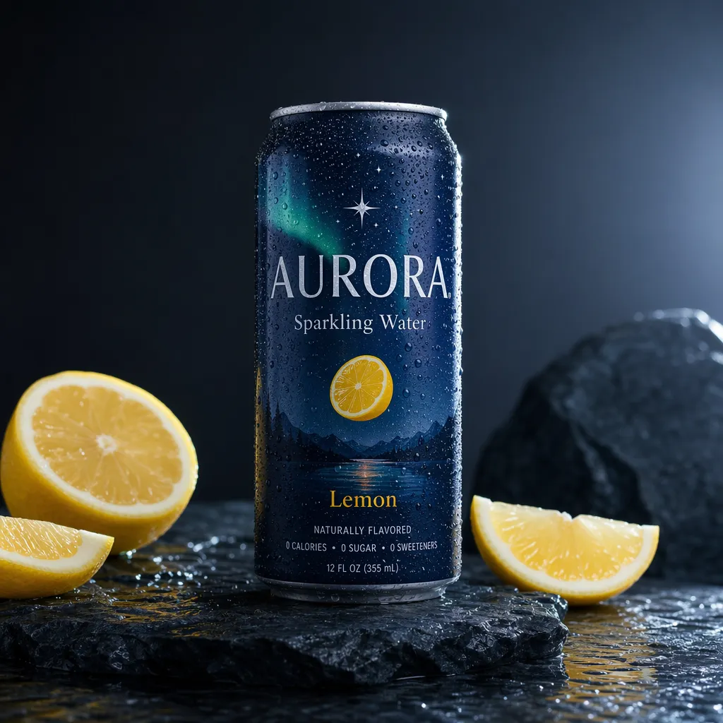 GPT Image 2 output for the AURORA sparkling water can product photo prompt